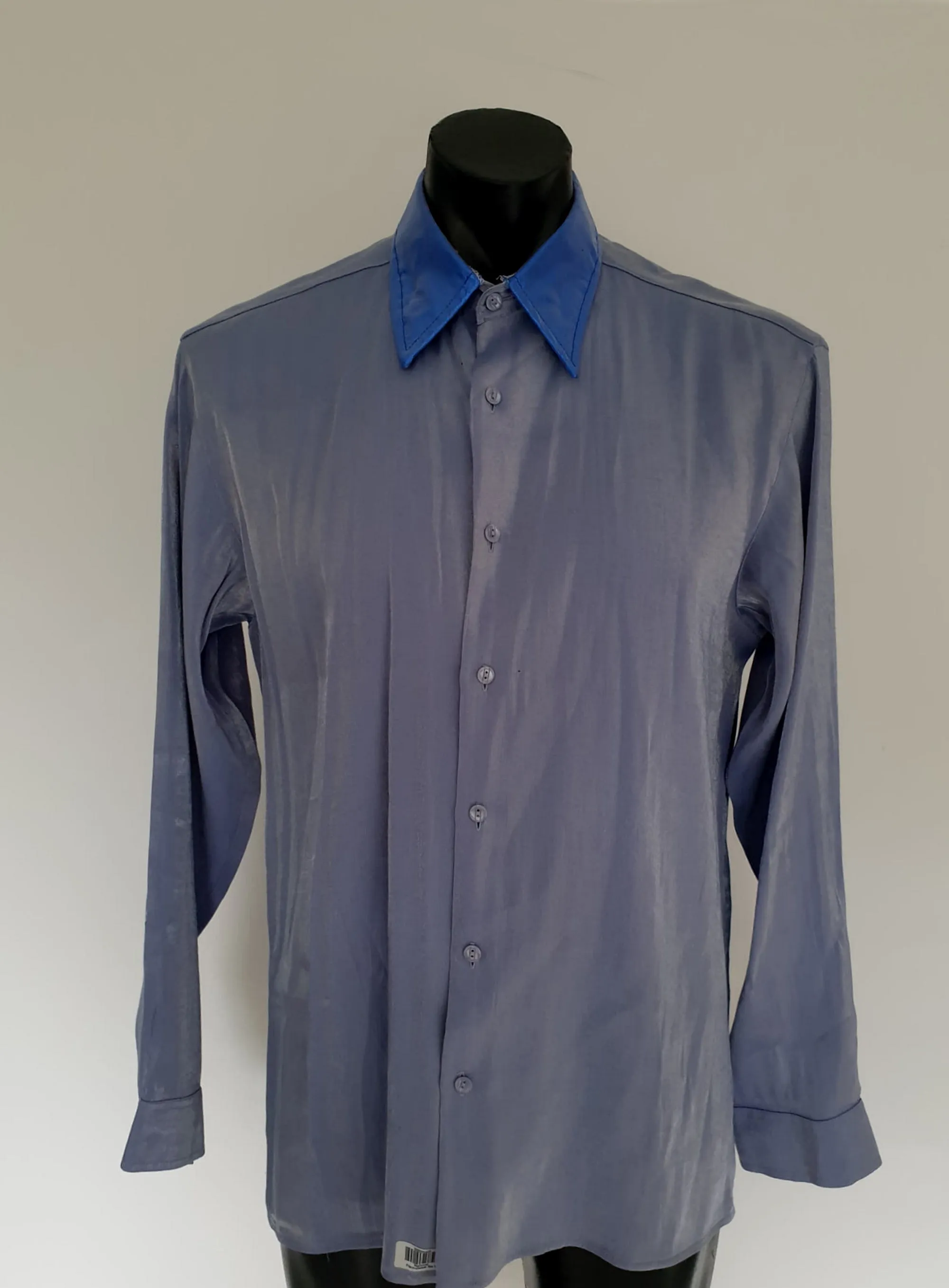 Silvery Blue Glittery Shirt With Contrast Metallic Collar & Bow Tie by Anthony Kulsar