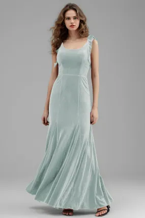 Sleeveless Square Neck Velvet Long Bridesmaid Dresses with Bowknot