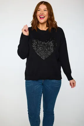 Sparkle Heart Black Knit