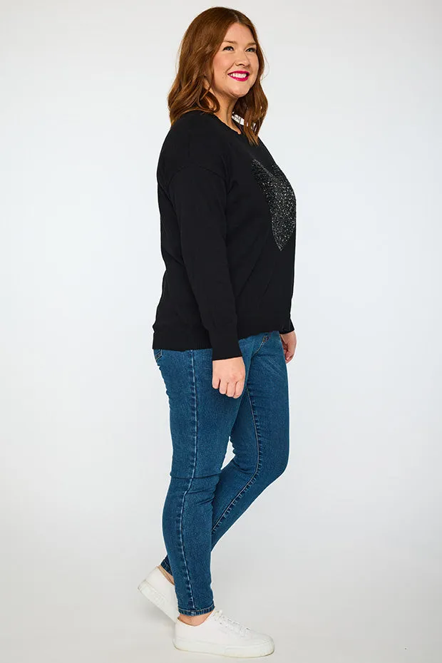 Sparkle Heart Black Knit