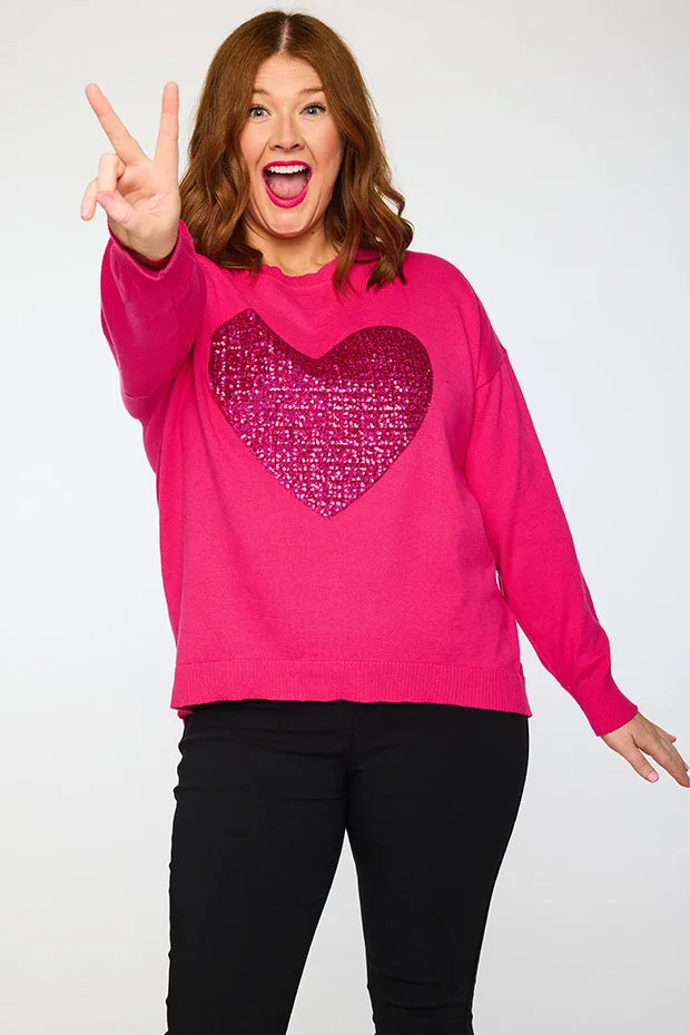 Sparkle Heart Pink Knit