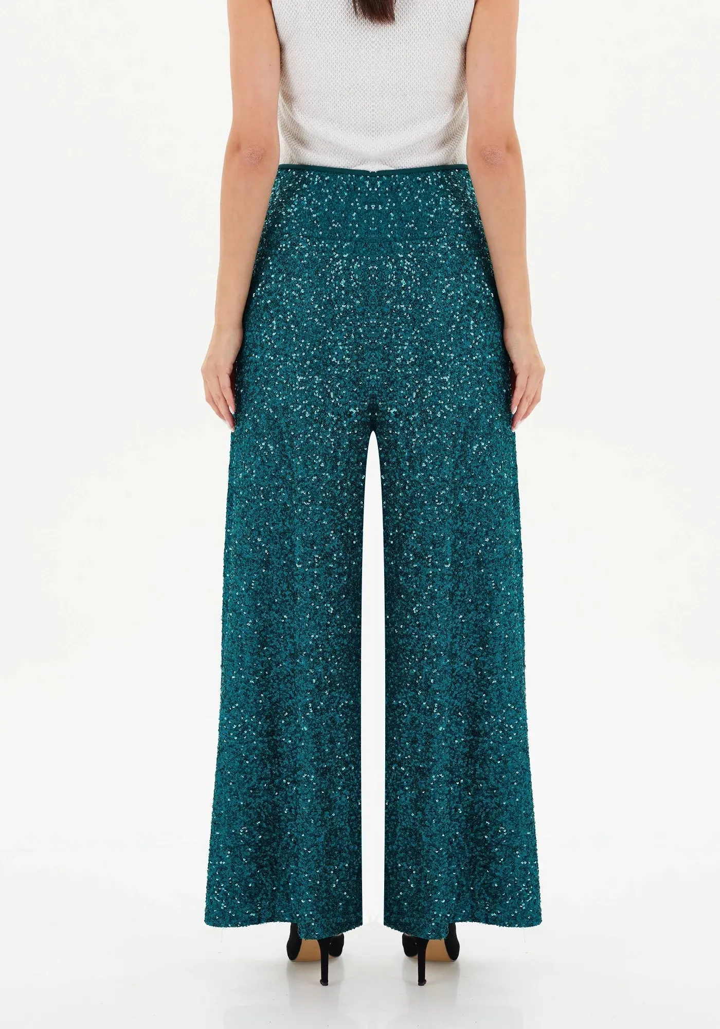 Sparkle Sequin Wide Leg Flare Pants for Women