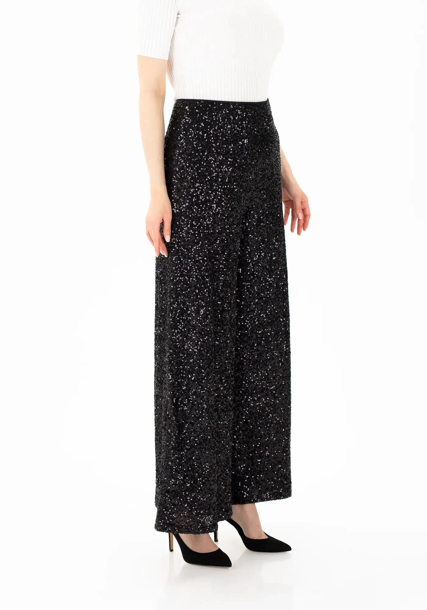 Sparkle Sequin Wide Leg Flare Pants for Women