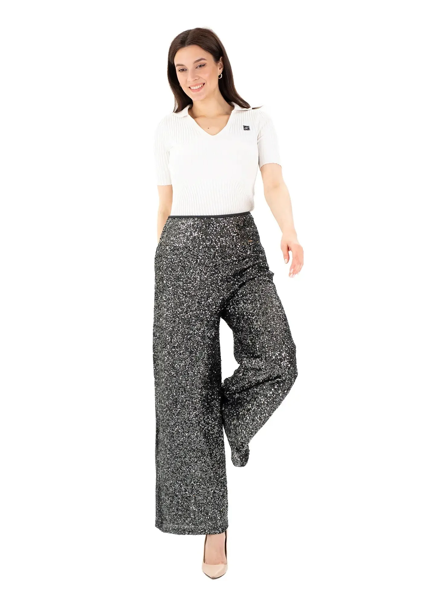 Sparkle Sequin Wide Leg Flare Pants for Women