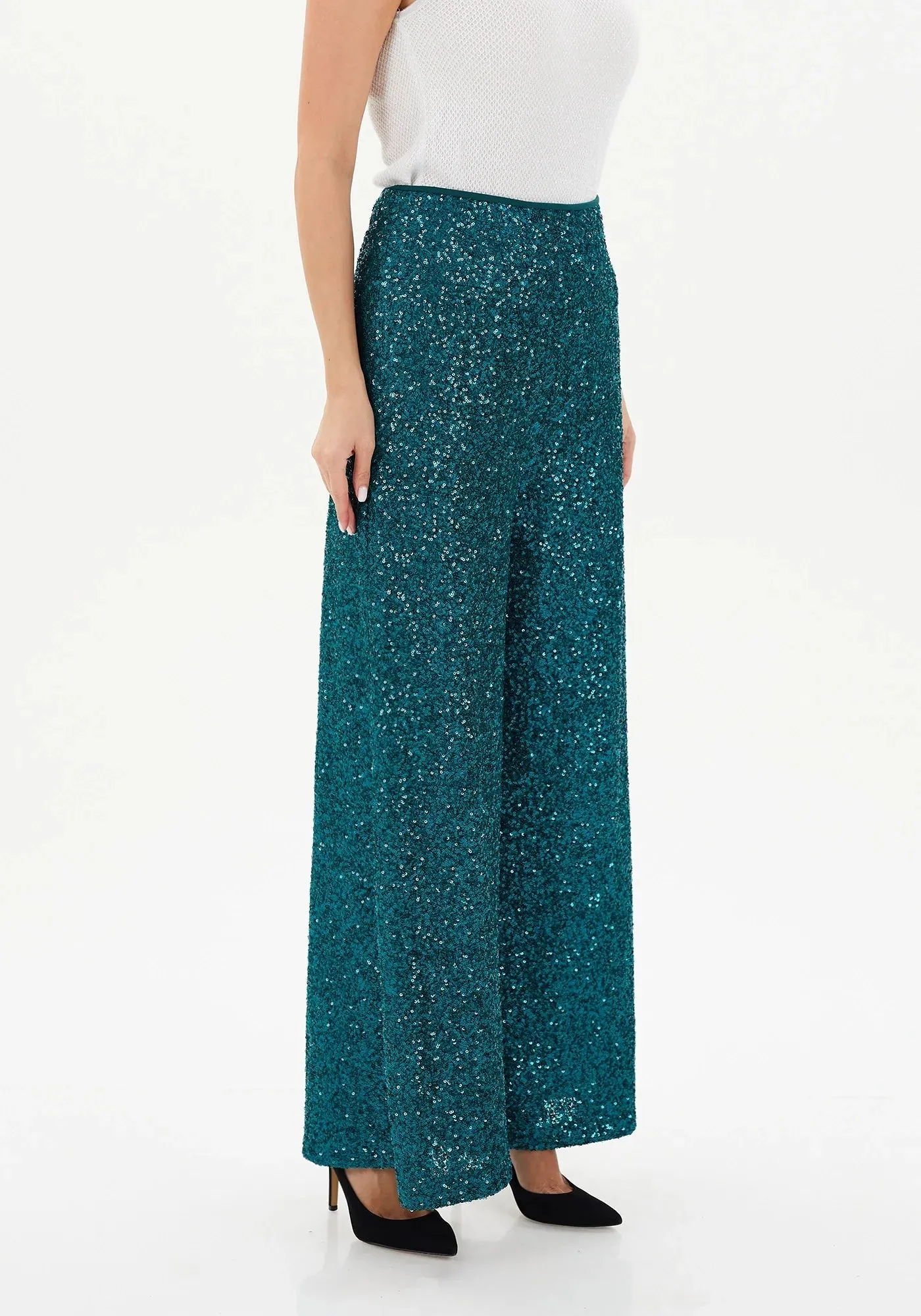 Sparkle Sequin Wide Leg Flare Pants for Women