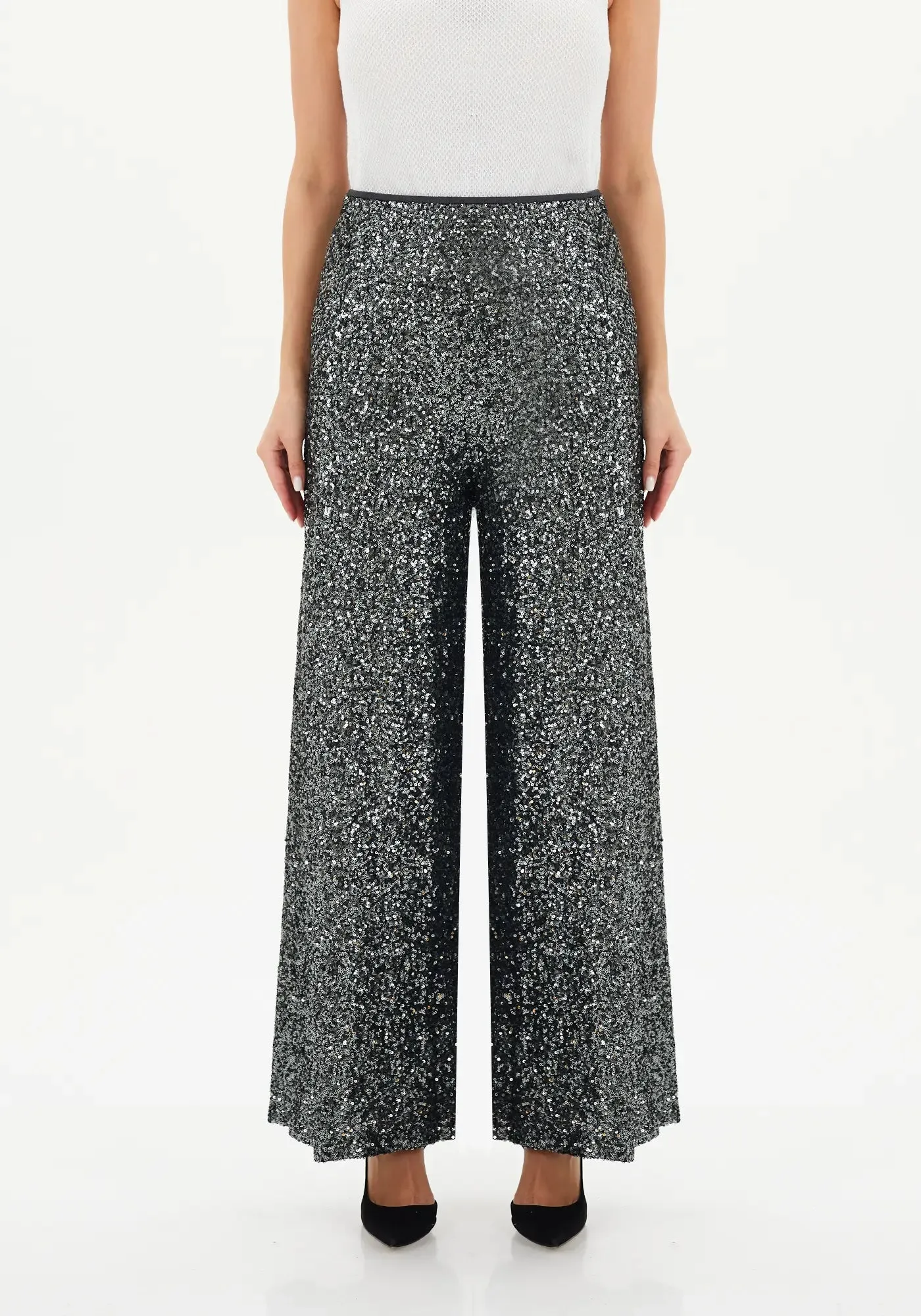 Sparkle Sequin Wide Leg Flare Pants for Women