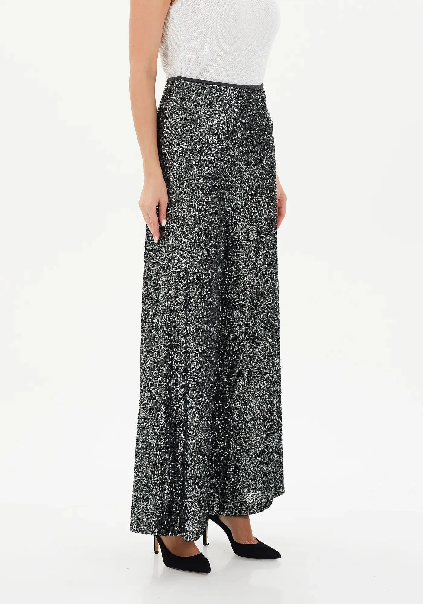 Sparkle Sequin Wide Leg Flare Pants for Women