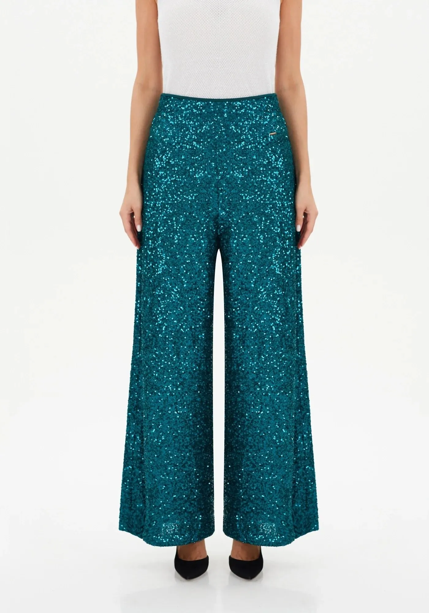 Sparkle Sequin Wide Leg Flare Pants for Women