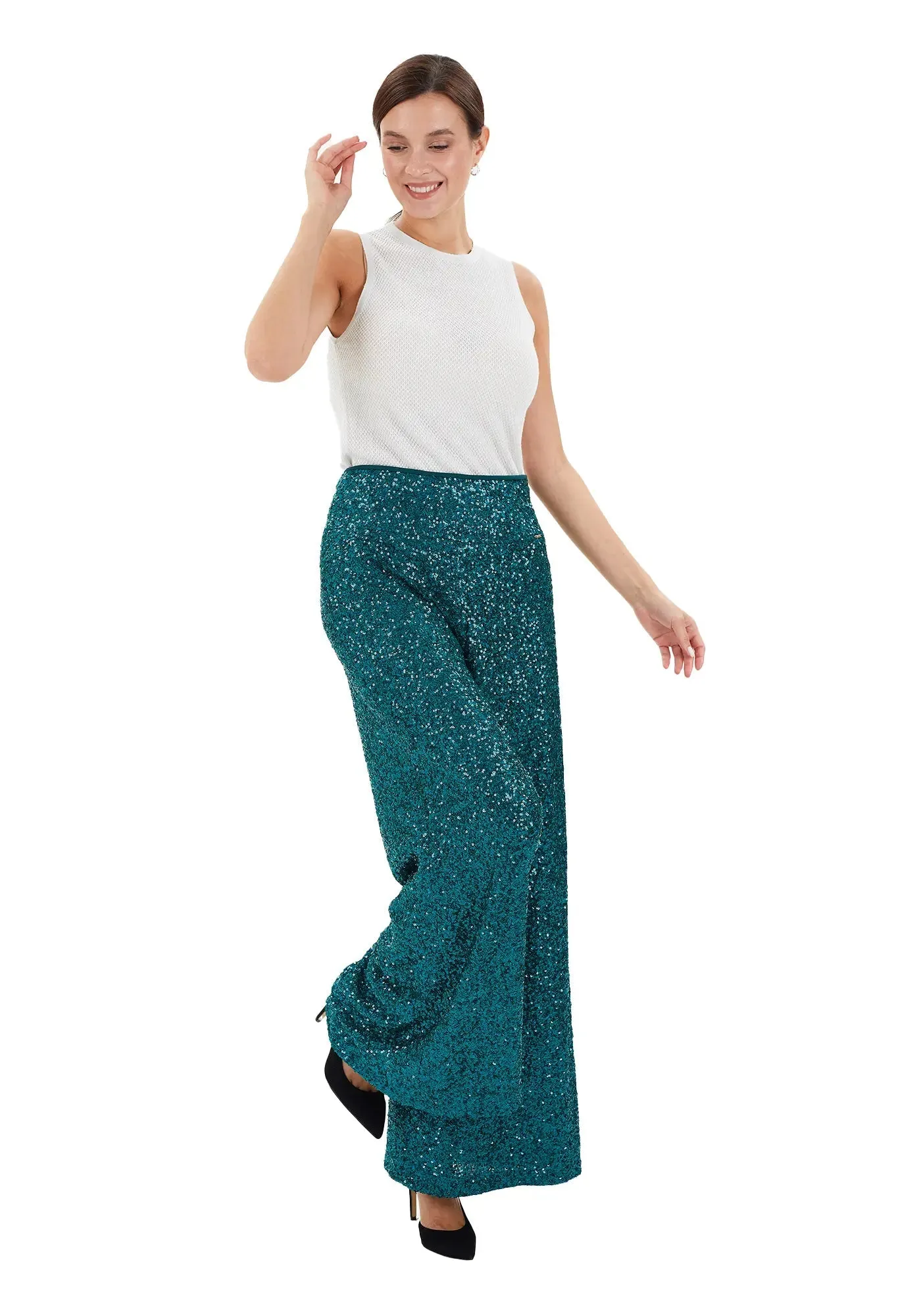 Sparkle Sequin Wide Leg Flare Pants for Women