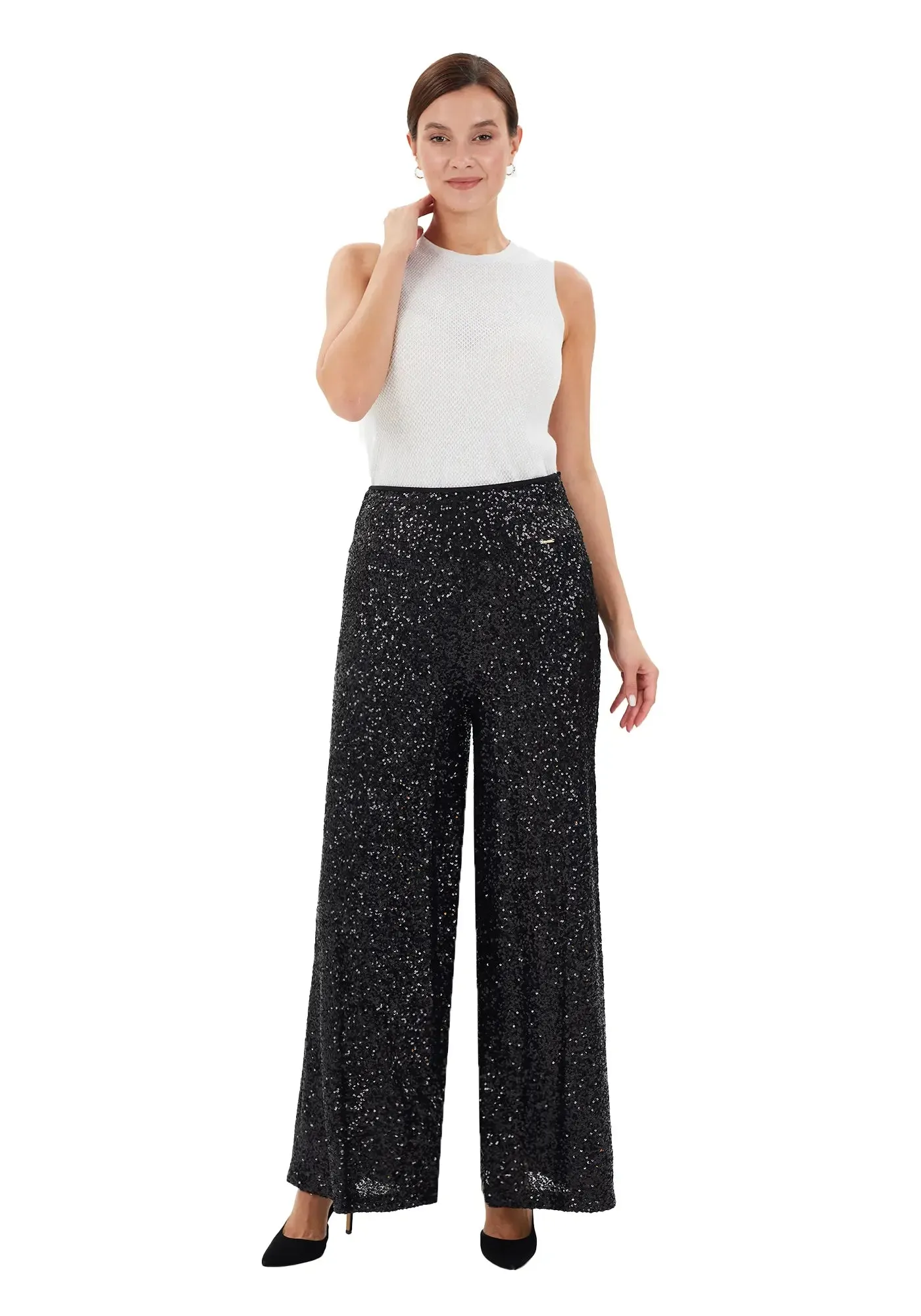 Sparkle Sequin Wide Leg Flare Pants for Women