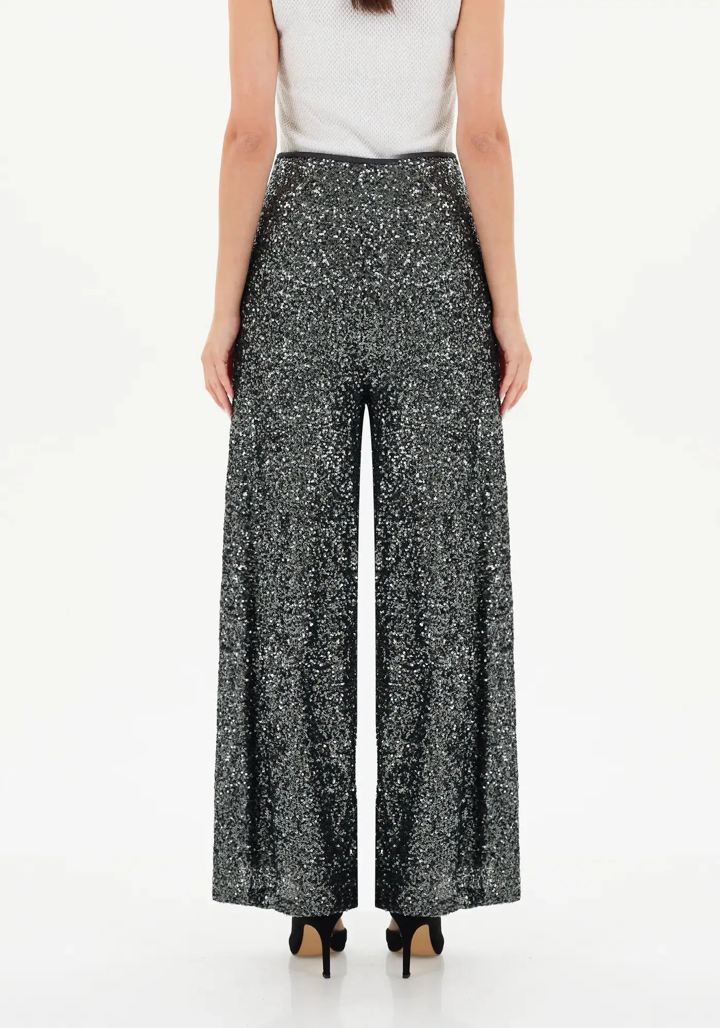 Sparkle Sequin Wide Leg Flare Pants for Women