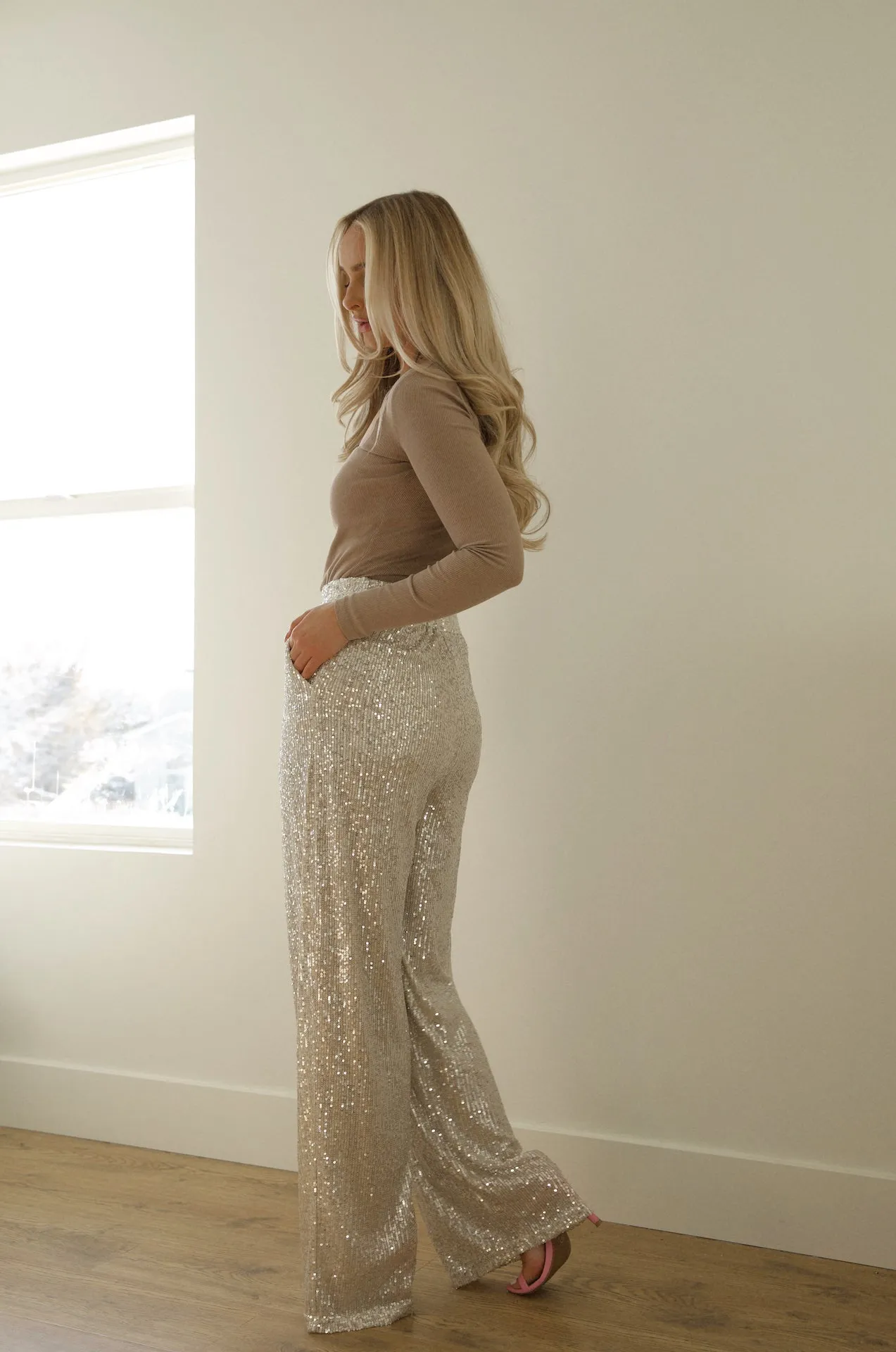 Sparkle Sequin Wide Leg Pants