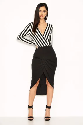 Striped Wrap Front Bodycon Dress