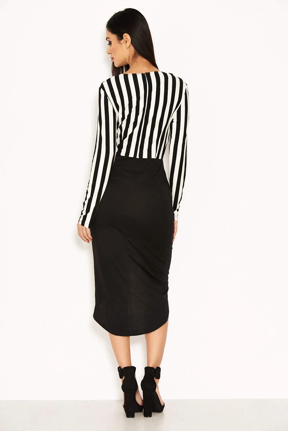 Striped Wrap Front Bodycon Dress