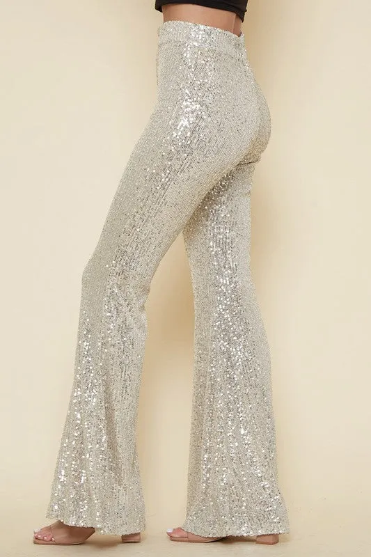 Times Square Champagne Sequin Flare Pants