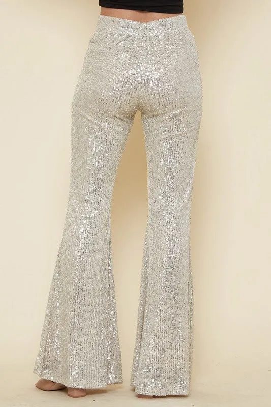 Times Square Champagne Sequin Flare Pants