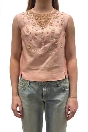 Vintage Baby Pink Embellished Sleeveless Top