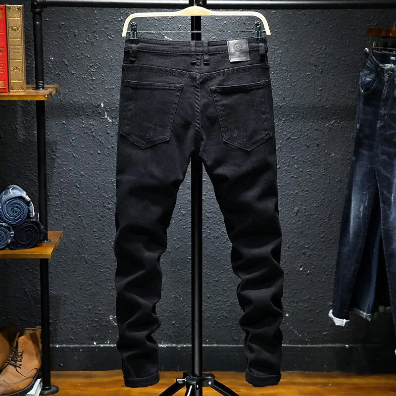 West Louis™ Black Patchwork Stretch Hip Hop Denim Jean Pants