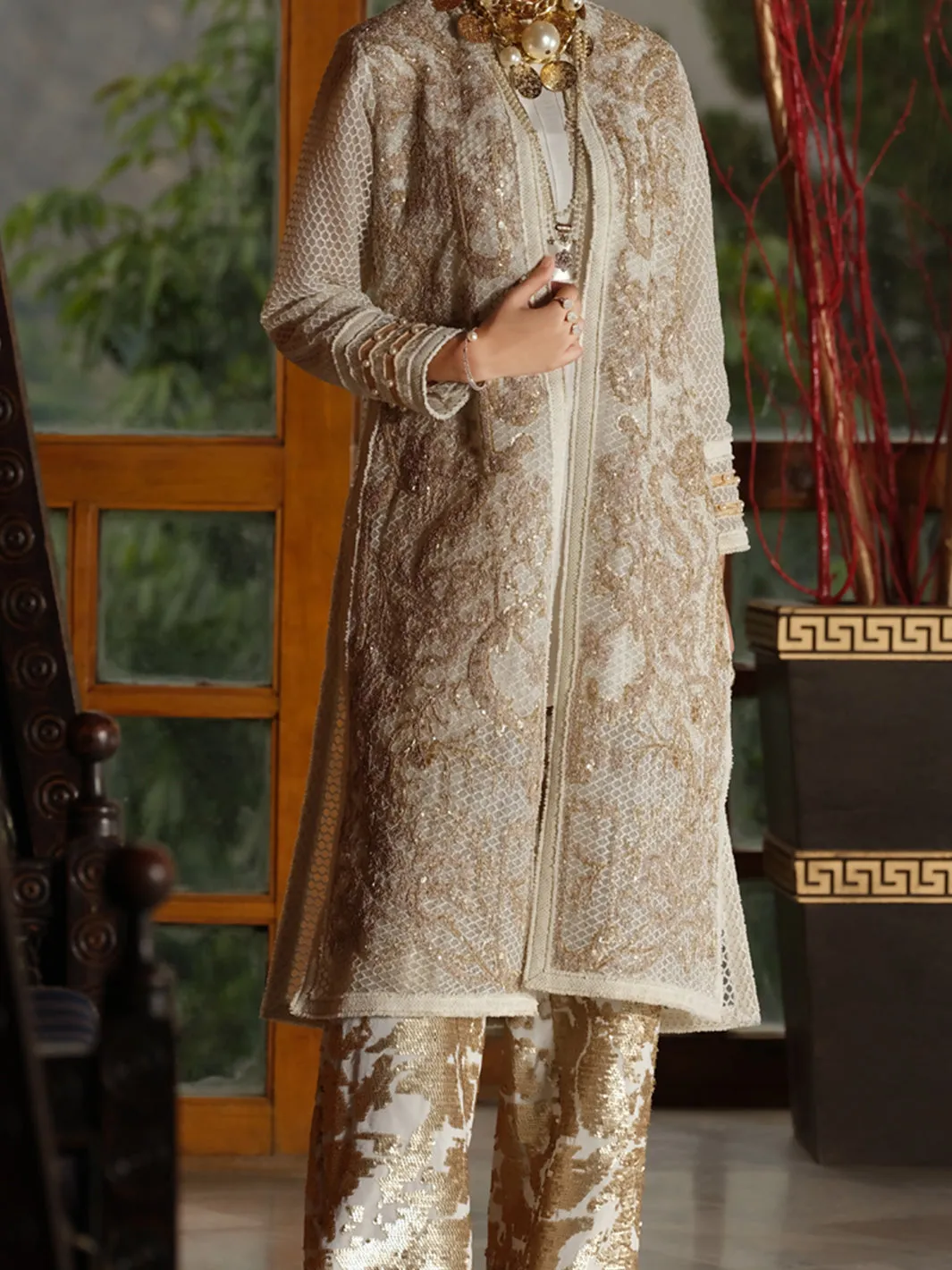 White Net 2 Piece Formal Suit - LS-276