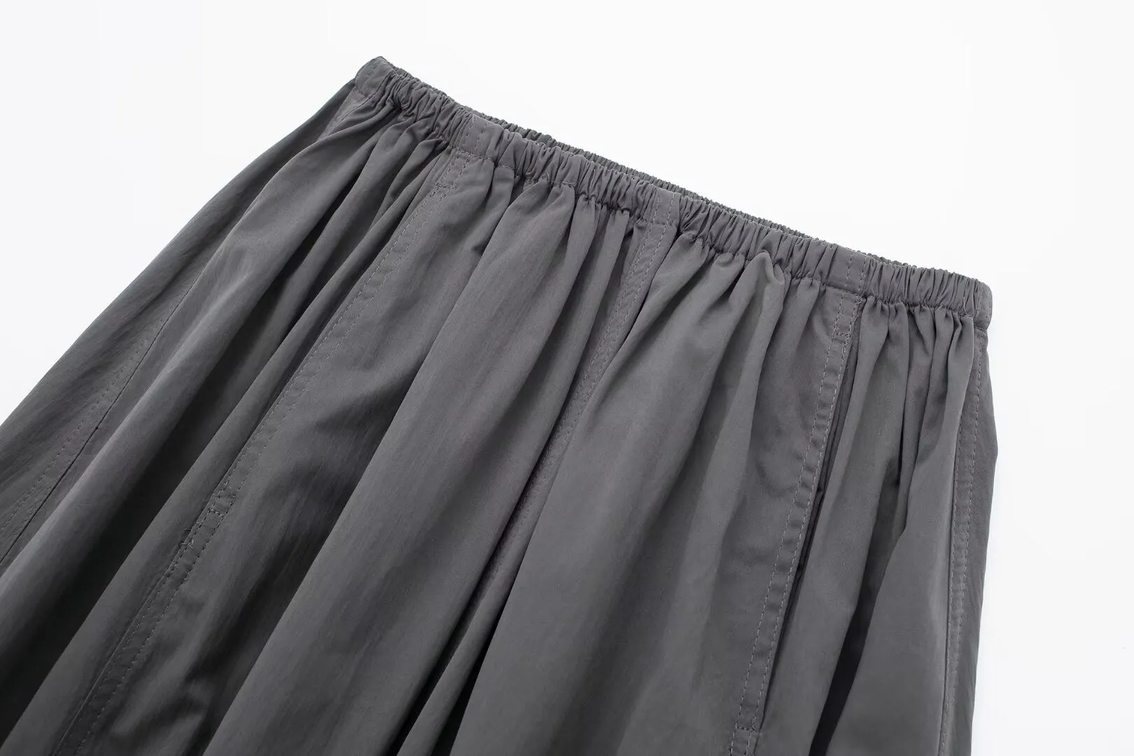 Women Clothing French Solid Color Casual Mid Length Nylon Skirt