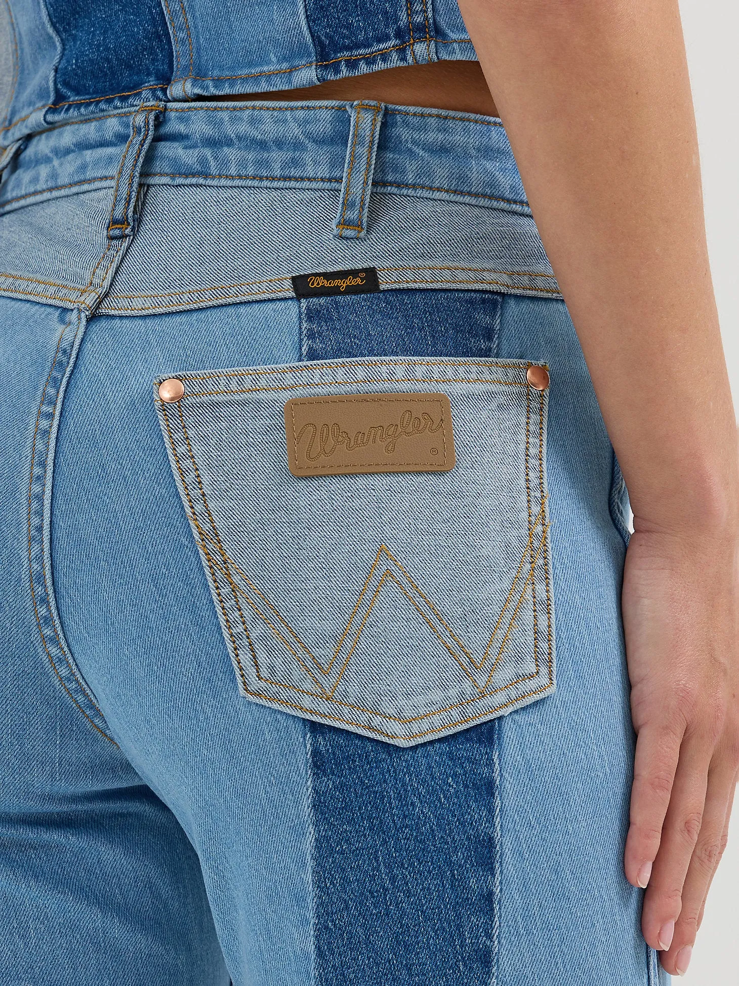 Wrangler X Lainey Wilson Patchwork Blues Bell Bottom Jeans