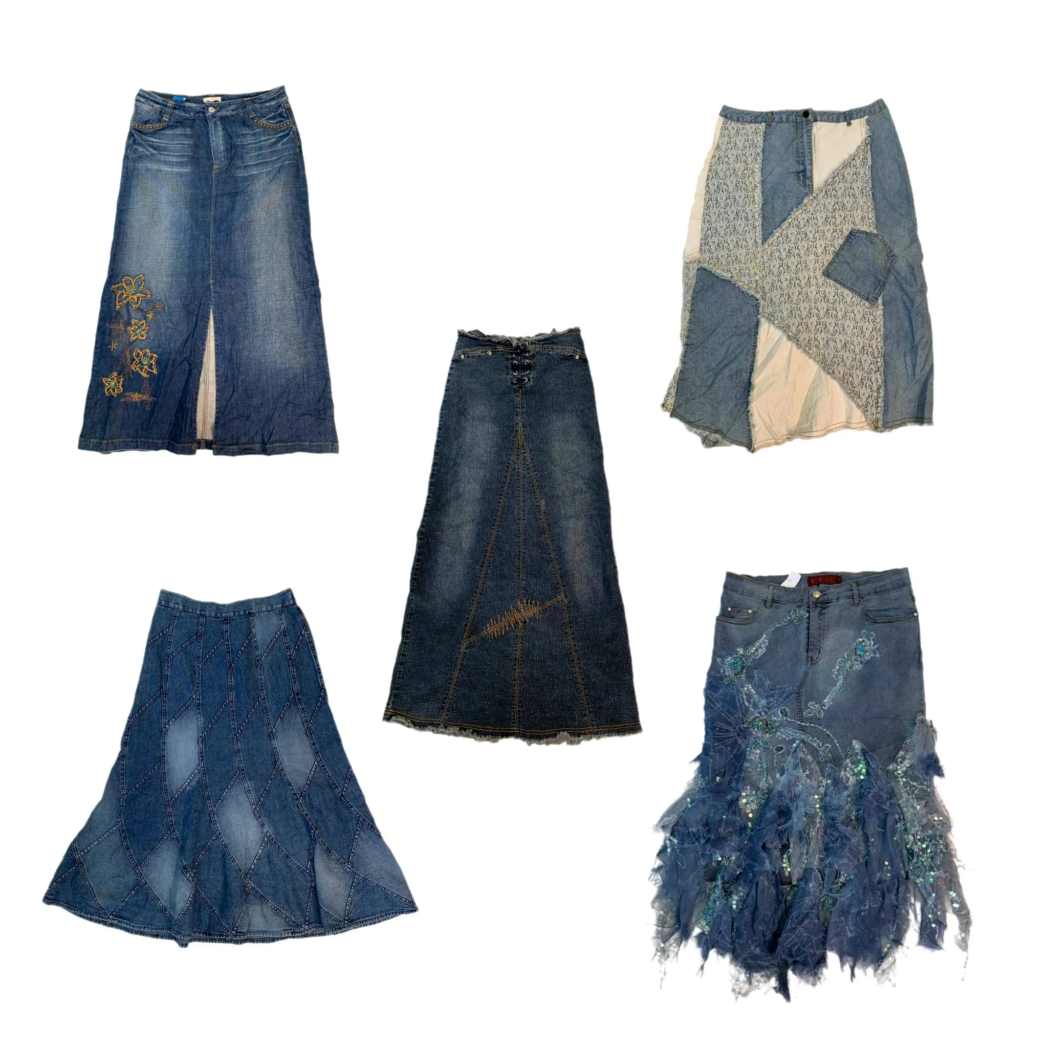 Y2K Denim Statement Maxi Skirts , (RX-175)